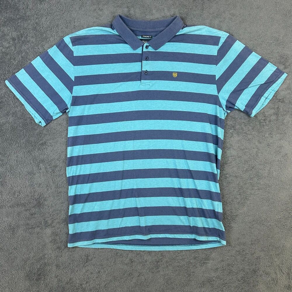 Brixton Men’s XXL Blue Striped Polo Shirt Rugby Style Cotton Blend Fair Conditio